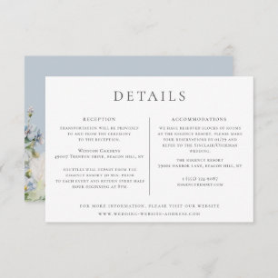 Dusty Blue Garden Floral Wedding Details Invitation