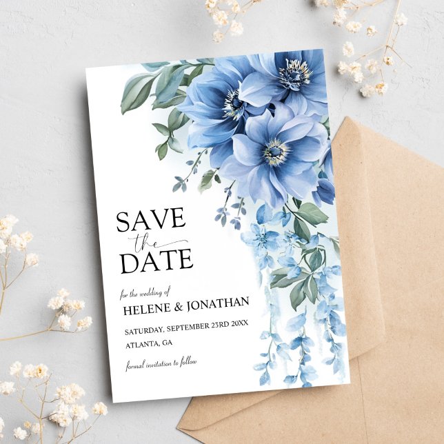 Dusty Blue Garden Flowers Elegant Wedding Save The Date (Dusty Blue Garden Flowers Elegant Wedding Save The Date)