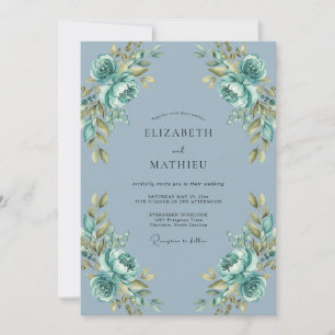 Dusty Blue Gentle Blossom Wedding Invitation