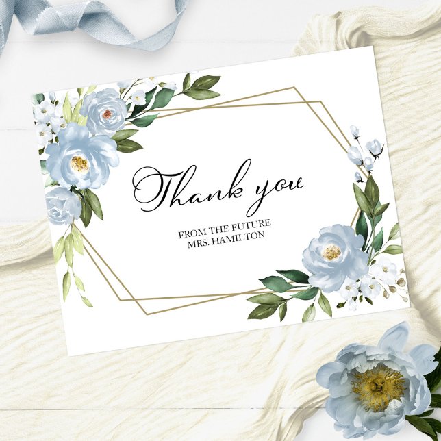 Dusty Blue Geometric Bridal Shower Thank You Postcard (Creator Uploaded)
