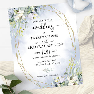Dusty Blue Geometric Budget Wedding Invitation