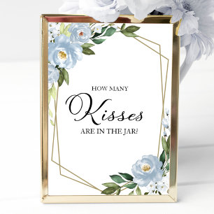 Dusty Blue Geometric Floral How Many Kisses Sign