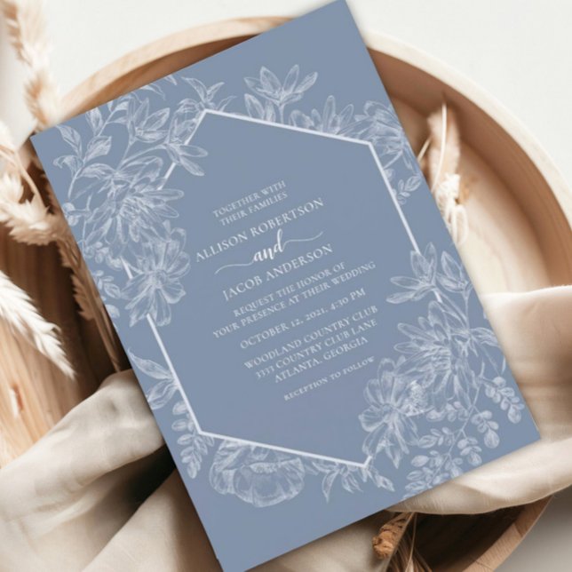 Dusty Blue Geometric Floral Wedding All In One Invitation (Creator Uploaded)