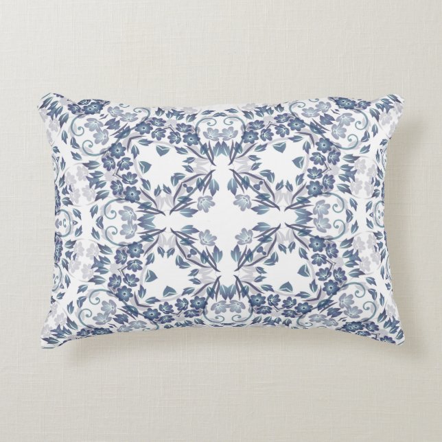 Dusty Blue Geometric Mandala Pattern Decorative Cushion (Front)