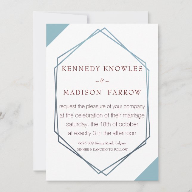 Dusty Blue Geometric Wedding Invitation (Front)
