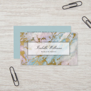 Dusty Blue Gilded Gold Rainbow Marble Agate Business Card