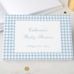 Dusty Blue Gingham Classic Baby Shower Guest Book