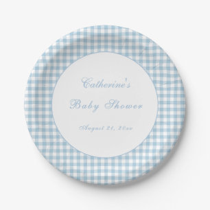 Dusty Blue Gingham Classic Baby Shower Plate