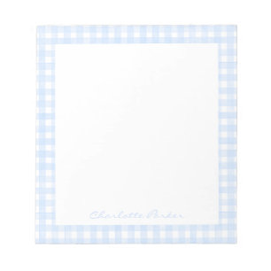 Dusty Blue Gingham Custom Name Notepad