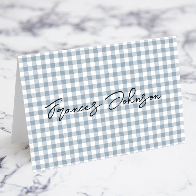 Dusty Blue Gingham Individual Name Place Cards (Dusty Blue Gingham Individual Name Place Cards)