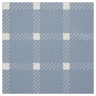 Dusty Blue Gingham Plaid Large Scale Ivory Linen Fabric