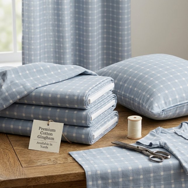 Dusty Blue Gingham Plaid Medium Scale Cotton Twill Fabric (Creator Uploaded)