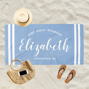 Dusty Blue Girls Weekend Monogram Name Beach Towel