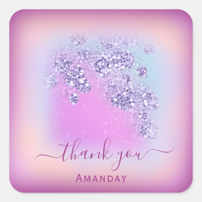 Dusty Blue Glitter Berry Thank Sweet 16th Glam Square Sticker (Front)