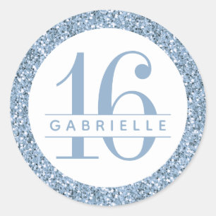 Dusty Blue Glitter Birthday Favor Sticker Label
