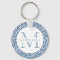 Dusty Blue Glitter Custom Name Monogram Keychain