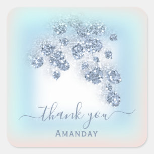 Dusty Blue Glitter Floral Peach  Bridal Sweet 16th Square Sticker