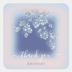 Dusty Blue Glitter Floral Rose Thankl Sweet 16th Square Sticker