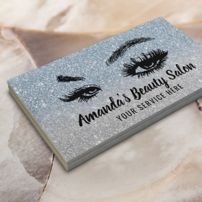 Dusty Blue Glitter Lashes & Brows Makeup Artist Business Card (Creator Uploaded)