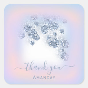 Dusty Blue Glitter Peach Rose Thankl Sweet 16th Square Sticker