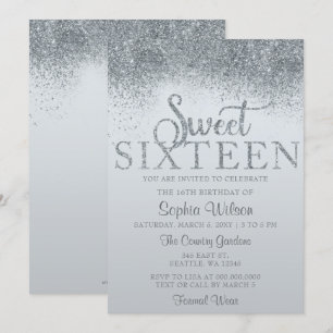 Dusty Blue Glitter Sparkle Sweet 16 Birthday Invitation