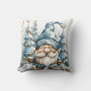 Dusty Blue Gnome and Christmas Trees Cushion