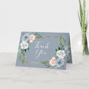 Dusty Blue Gold Blush Pink Peach Floral Wedding Thank You Card