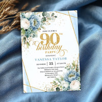 Dusty blue gold botanicals frame 90th birthday
