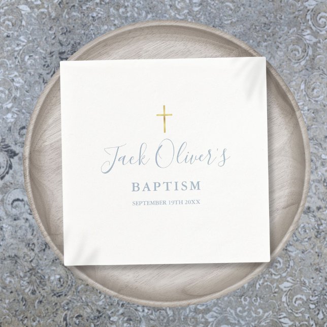 Dusty Blue Gold Cross Baptism Christening Napkin (Dusty Blue Gold Cross Baptism Christening Napkins)