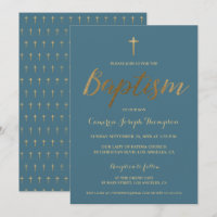 Dusty Blue Gold Cross Custom Baby boy Baptism
