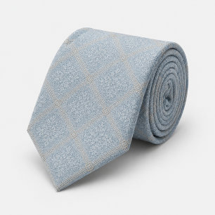 Dusty Blue Gold Diamond Damask Royal Jacquard Tie