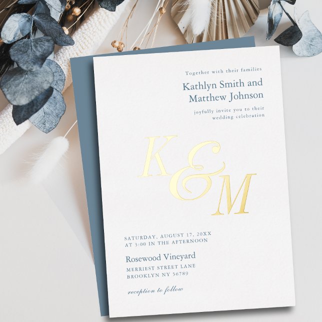 Dusty Blue Gold Elegant Classic Monogram Wedding (Creator Uploaded)