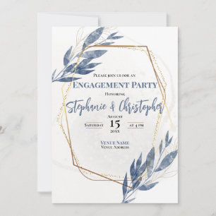 Dusty Blue Gold Eucalyptus Floral Engagement Invitation