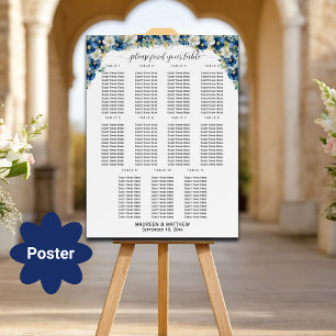 Dusty Blue Gold Floral 11 Tables Wedding Seating Poster