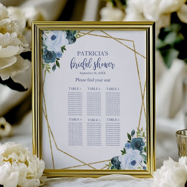Dusty Blue Gold Floral Bridal Shower Seating Chart (Creator Uploaded)