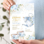 Dusty Blue Gold Floral Bridal Shower Tea Party Invitation<br><div class="desc">Tea party themed bridal shower invite. Click the "customise further" button if you wish to re-arrange and format the style and placement of the text. Comes with a matching floral pattern backside.</div>