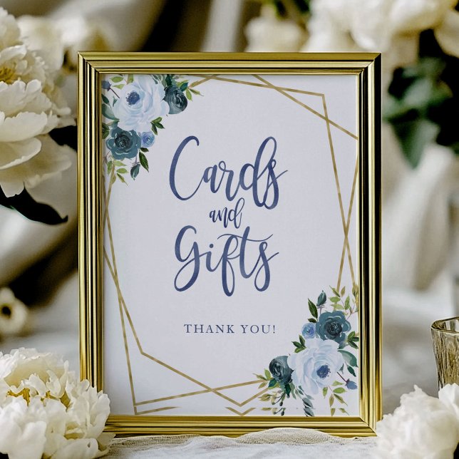 Dusty Blue Gold Floral Cards And Gifts Sign (Creator Uploaded)