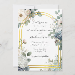 Dusty Blue Gold Floral Customizable Wedding  Invitation