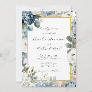 Dusty Blue Gold Floral Customizable Wedding  Invitation