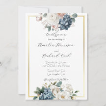 Dusty Blue Gold Floral Customizable Wedding 
