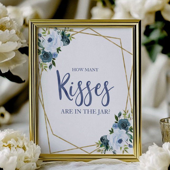 Dusty Blue Gold Floral How Many Kisses Sign (Creator Uploaded)