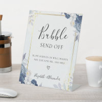 Dusty Blue Gold Floral Wedding Bubble Sign