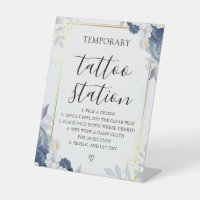 Dusty Blue Gold Floral Wedding Tattoo Sign