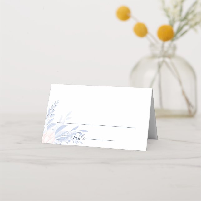 Dusty Blue Gold Geometric Pink Floral Wedding Place Card (Front)