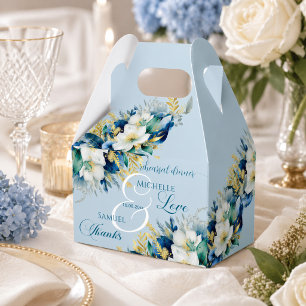 Dusty Blue Gold Glitter Floral Rehearsal Dinner Favour Box