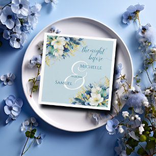 Dusty Blue Gold Glitter Floral The Night Before Napkin