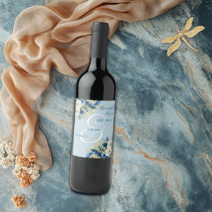 Dusty Blue Gold Glitter Floral The Night Before Wine Label