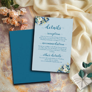 Dusty Blue Gold Glitter Floral Wedding Details Enclosure Card