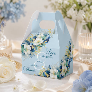 Dusty Blue Gold Glitter Floral Wedding Favour Box
