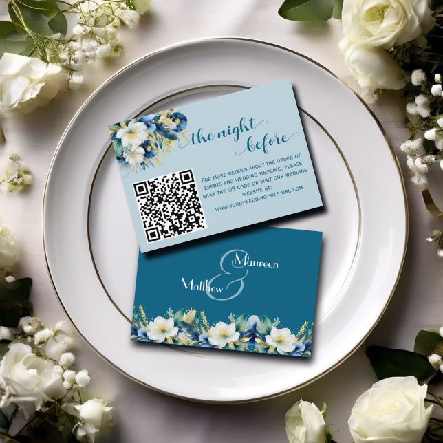 Dusty Blue Gold Glitter QR Code The Night Before Enclosure Card (Creator Uploaded)